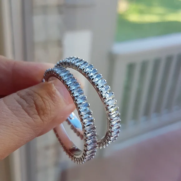 Swarovski Elements Platinum Plated Large Baguette Hoop Earrings NEW - Picture 13 of 17